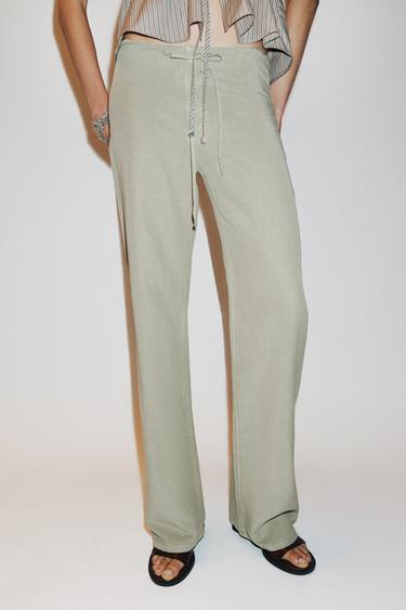 STRAIGHT PYJAMA TROUSERS - Oil by Zara
