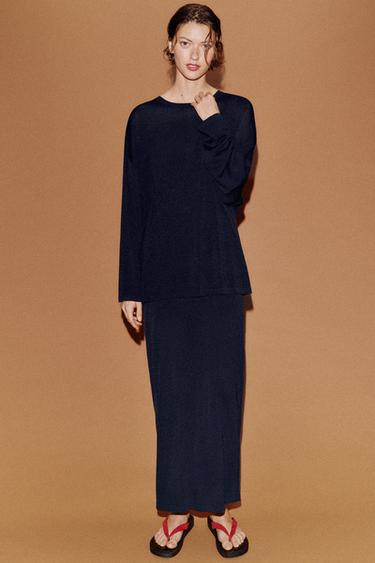 PULL OVERSIZE EN MAILLE FINE - Bleu marine de Zara - Image 4