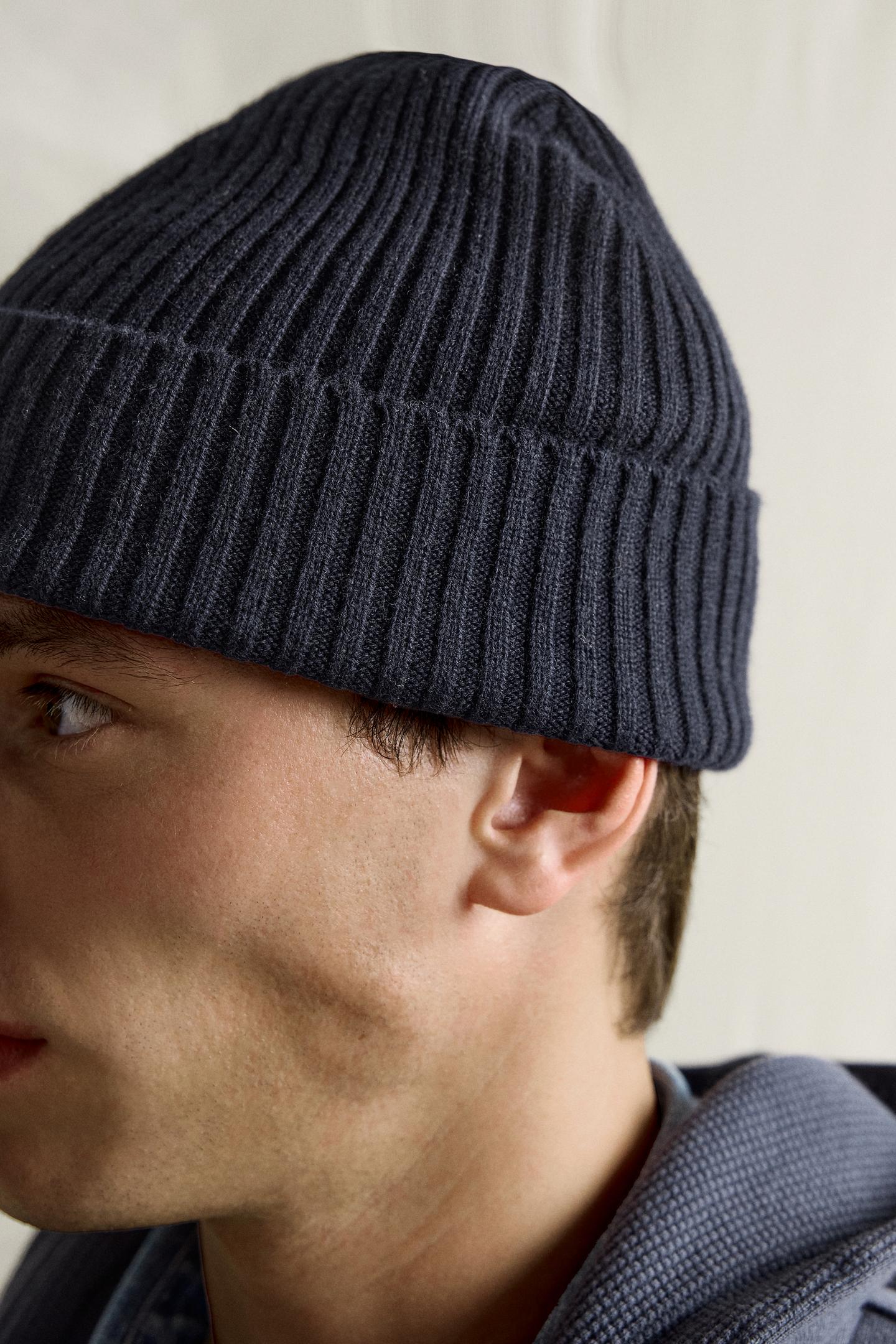 Мужская шапка Zara Wool Blend Knit Beanie, цвет: Тёмный тёмно-синий — фото 2