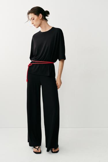 PANTALÓN PALAZZO FLUIDO - Negro de Zara