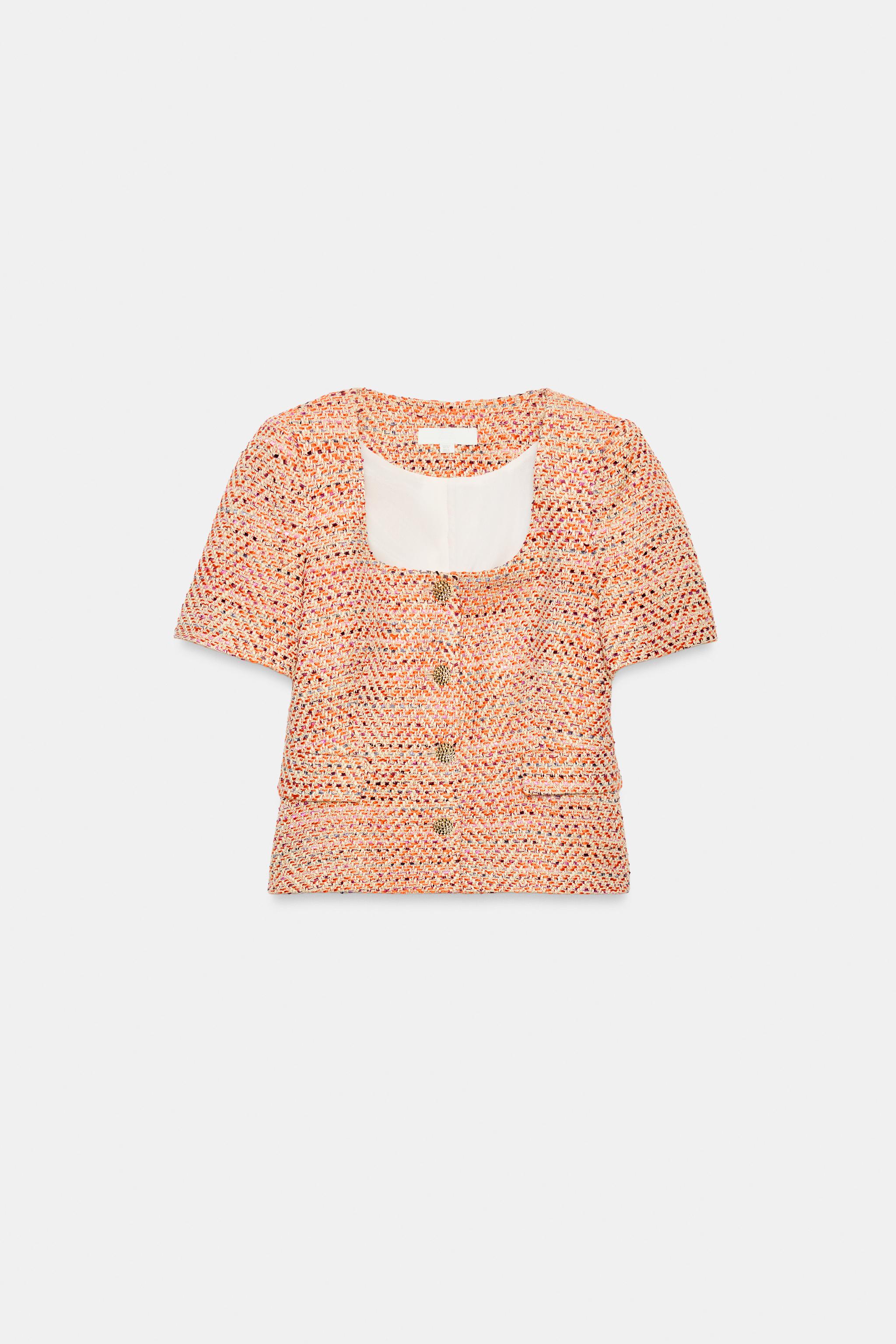 Женские пиджаки Zara SHORT SLEEVE ROUND NECK BLAZER — фото 10
