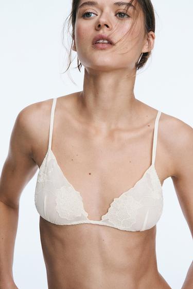 Zara Embroidered bralette with bow detail - Ecru