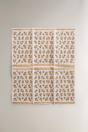 FLORAL AND CHECK PAPER NAPKINS (PACK OF 30) - Beige by Zara - Image 1