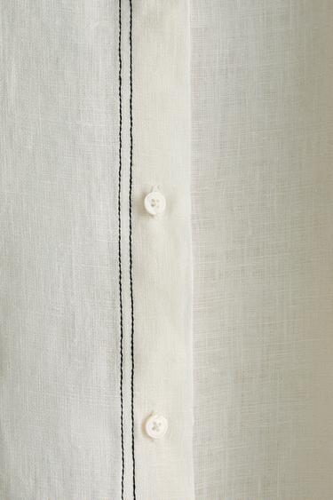 LINEN SHIRT WITH TOPSTITCHING - Ecru by Zara - Image 3