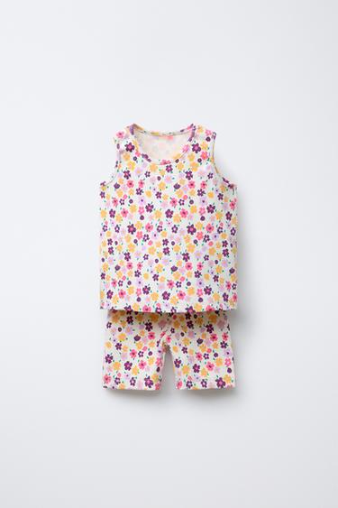TOTAL LOOK PRINTED RIB CYCLING T-SHIRT AND LEGGINGS - whisky by Zara