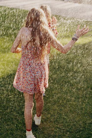 Zara SHORT RUFFLED FLORAL JUMPSUIT - Red