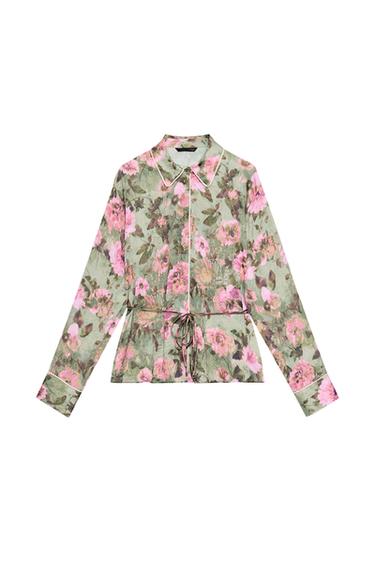 CHEMISE À IMPRIMÉ FLEURI AVEC CEINTURE FINE - Multicolore de Zara