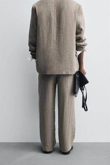 100% WASHED LINEN SUIT TROUSERS - Mink by Zara - Image 2