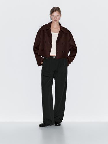 Zara Short wool blend coat - Dark maroon