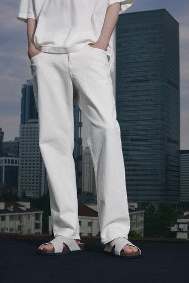 Zara 可調式休閒版牛仔褲 - 磨白色