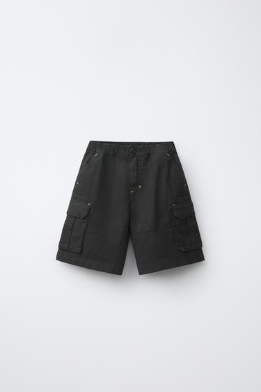 TEXTURED CARGO BERMUDA SHORTS - Black by Zara - Image 0