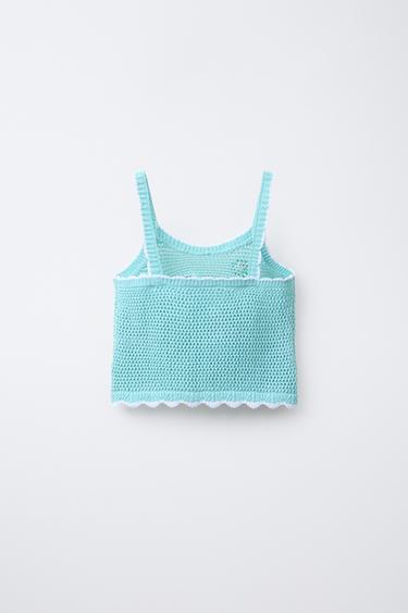 TOP EN MAILLE À FLEURS AU CROCHET - Turquoise clair de Zara - Image 1