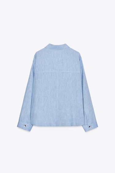 LINEN BLEND OVERSHIRT - Light blue by Zara - Image 8