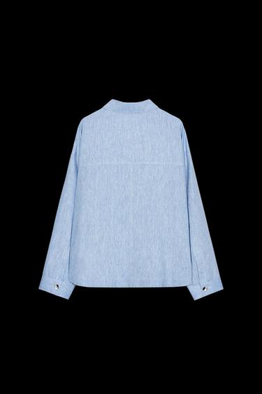 LINEN BLEND OVERSHIRT - Light blue by Zara
