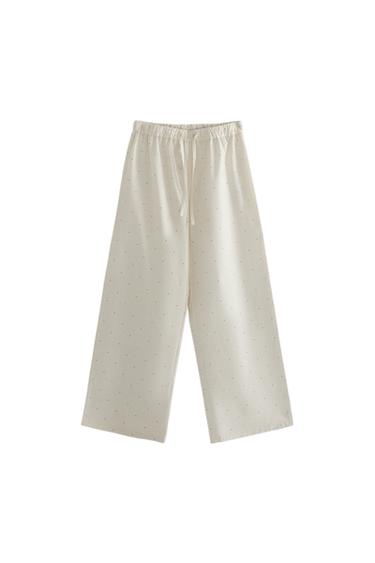 CALÇA COMPRIDA COM BOLINHAS - Branco-marfim da Zara