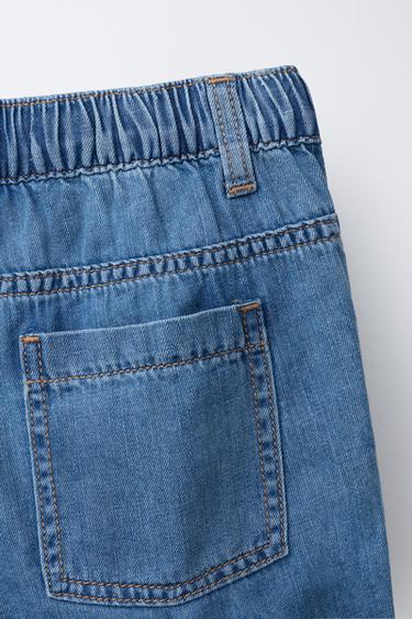 SHORT EN DENIM AVEC COTON ET LIN - Bleu de Zara - Image 3
