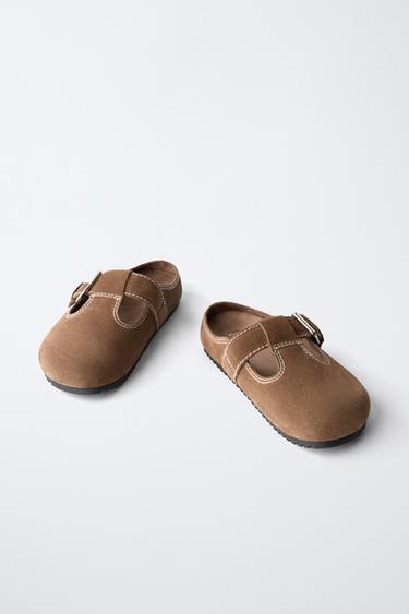 LEATHER CLOGS WITH TOPSTITCHING - Khaki Green by Zara - Image 2