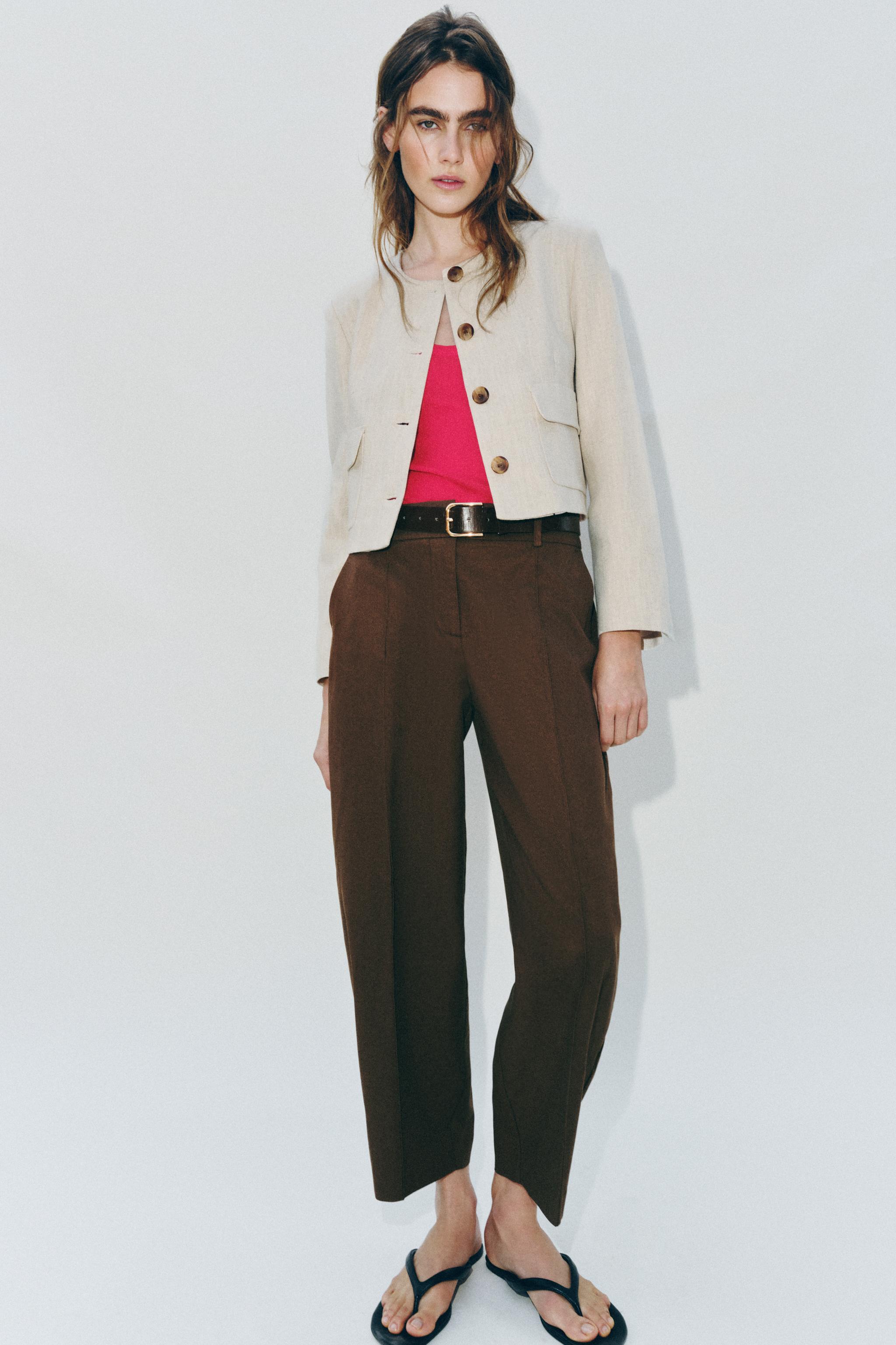 BALLOON TROUSERS WITH BELT — Brown