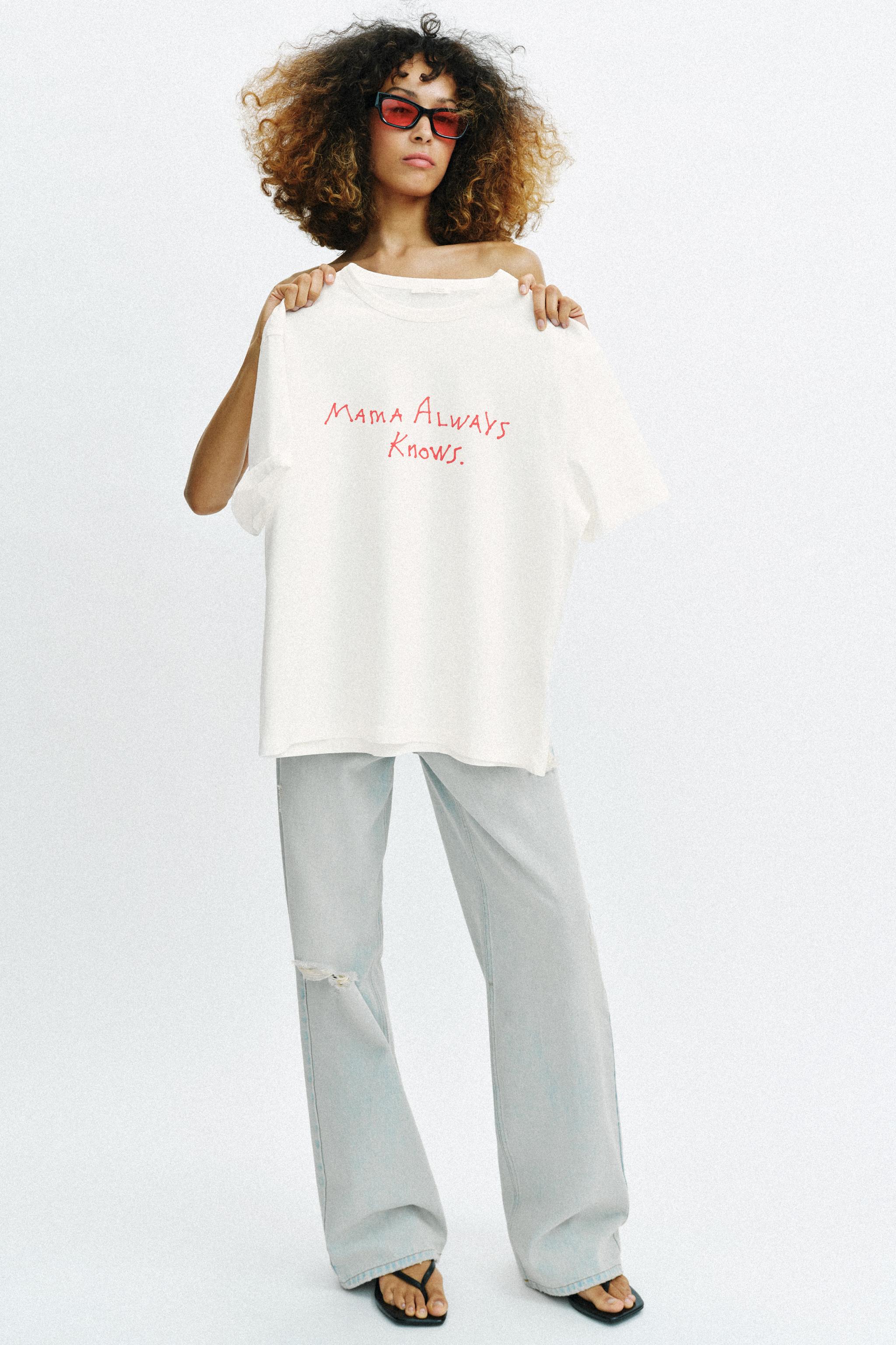 ショートスリーブテキストTシャツ - ホワイト | ZARA Japan / 日本