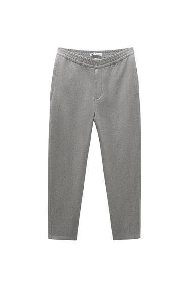 RELAXED FIT HERRINGBONE TROUSERS