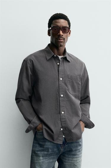 CAMISA FLUIDA LAVADA - Gris antracita de Zara