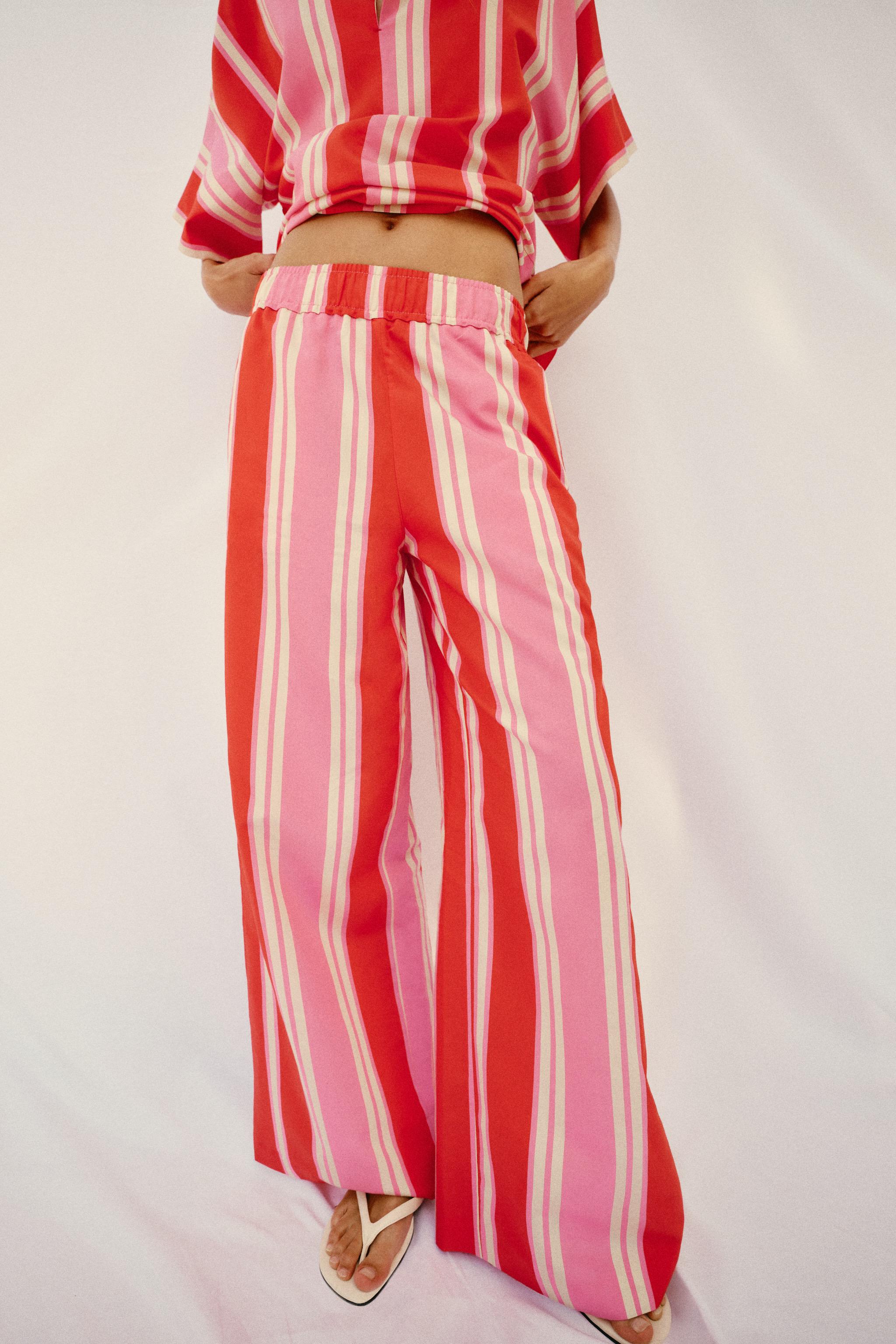 STRIPED WIDE LEG PANTS — Multicolored