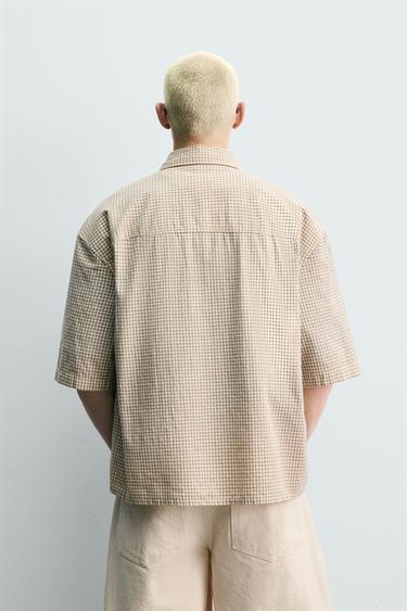 RELAXED FIT CHECK SHIRT WITH CONTRAST EMBROIDERY - CAMEL/WHITE  by Zara - Image 2