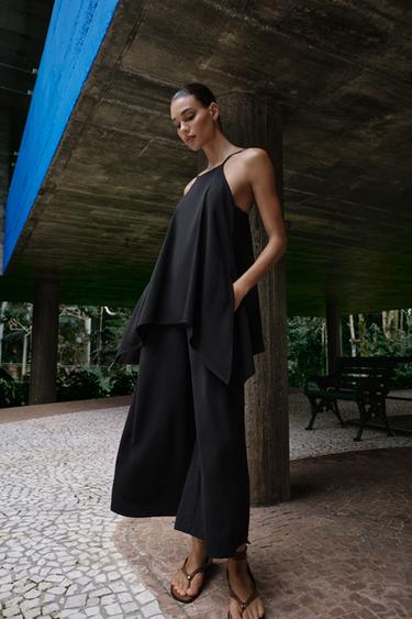Zara DOUBLE LAYER BRAIDED STRAP JUMPSUIT - Black