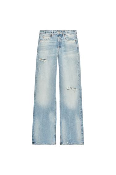 TRF RIPPED WIDE-LEG MID-WAIST JEANS