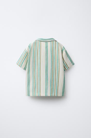 CHEMISE À RAYURES TEXTURÉE - Écru / Bleu de Zara - Image 1