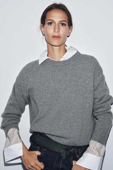 CASHMERE AND WOOL LONG SLEEVE SWEATER - Mid-grey by Zara