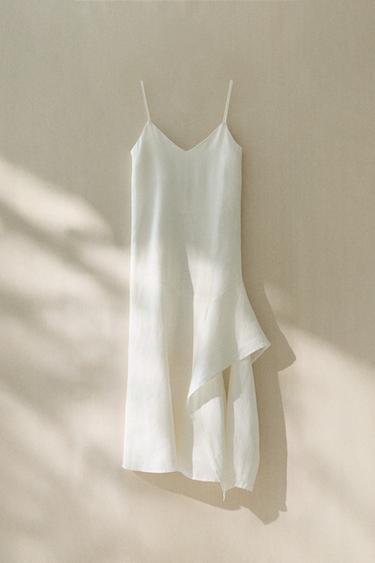 Zara ASYMMETRIC LINEN BEACH DRESS - Ecru