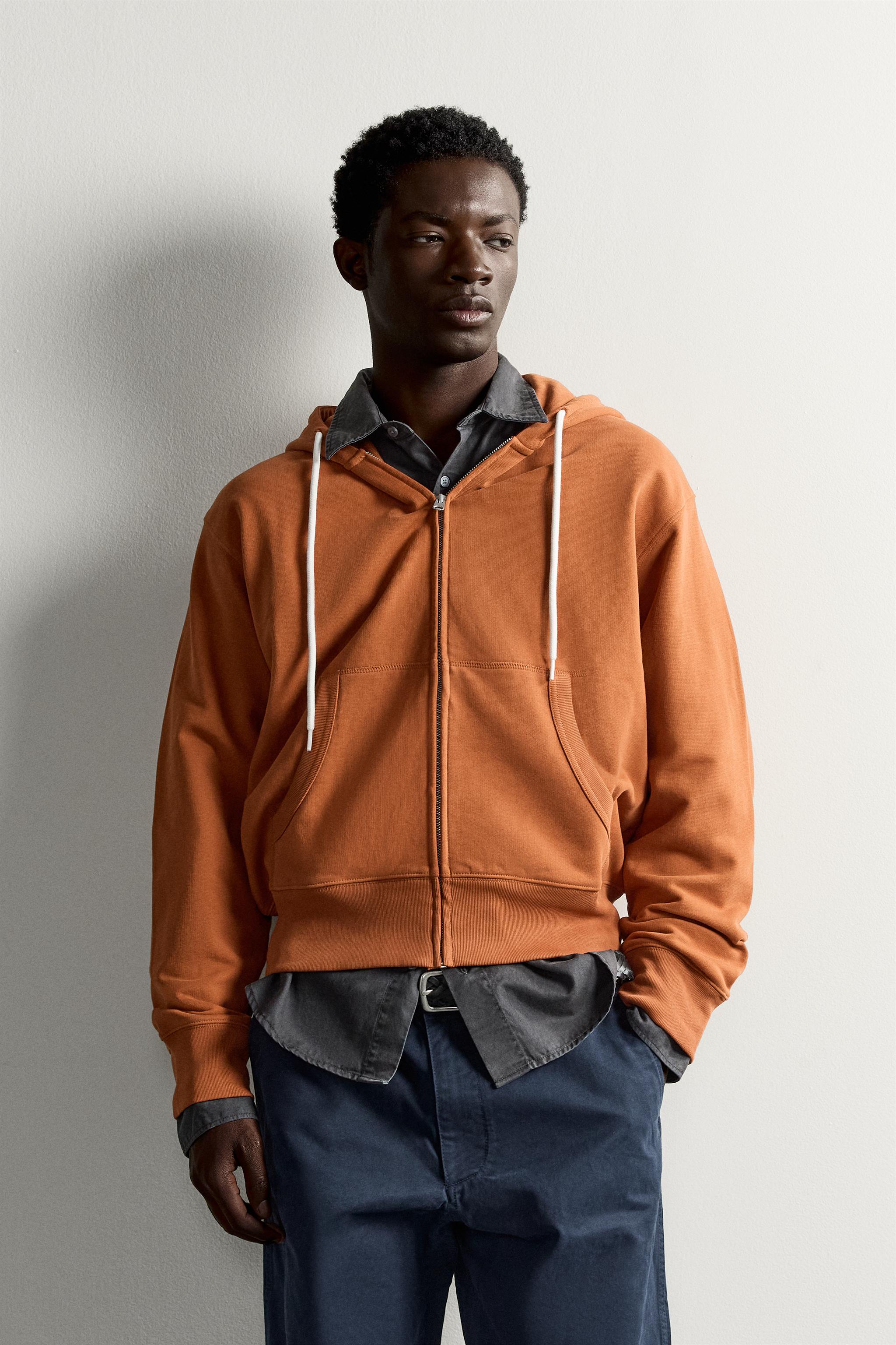 REGULAR FIT ZIP-UP HOODIE - Rust | ZARA United States