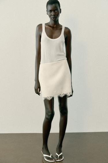 SKORT WITH LACE HEM - Ecru by Zara