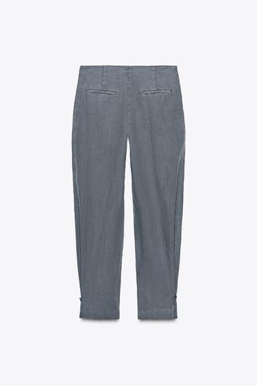 ZW COLLECTION LINEN PLEATED TROUSERS - Mid-grey by Zara - Image 4