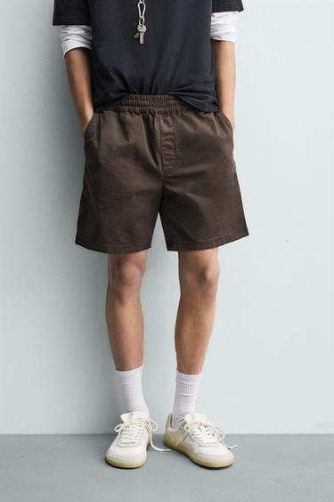 RELAXED FIT TWILL BERMUDA SHORTS - Brown by Zara