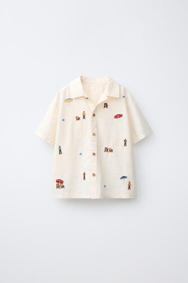 EMBROIDERED SHIRT - Ecru by Zara - Image 0