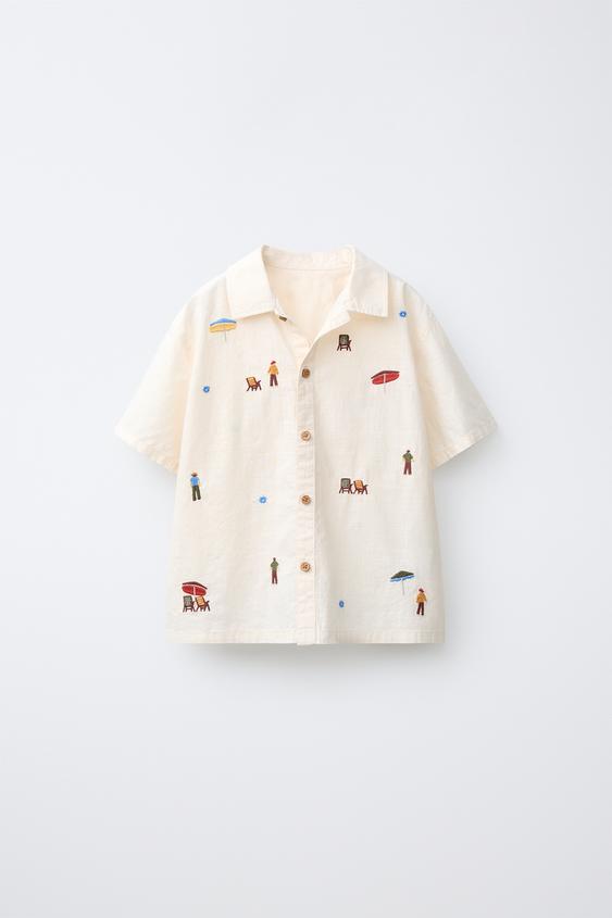 CAMISA COM BORDADOS - Cru da Zara - Imagem 0