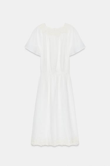 ROBE EN LIN CROCHET ZW COLLECTION - Beige clair de Zara - Image 5