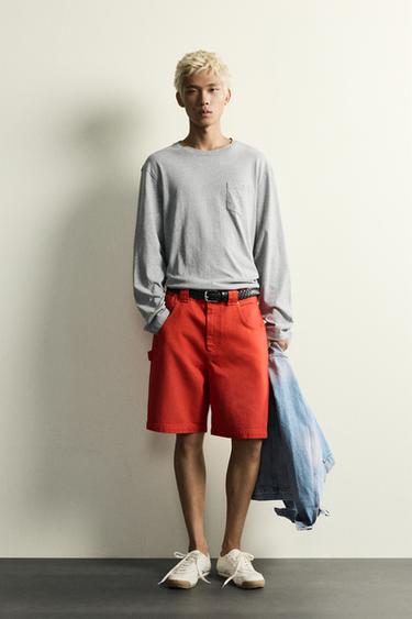 COTTON RELAXED FIT BERMUDA SHORTS - White / Red by Zara - Image 0