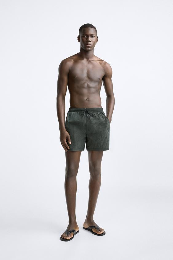 REGULAR SWIMMING TRUNKS WITH STRIPE - Anthracite Grey | ZARA United Kingdom