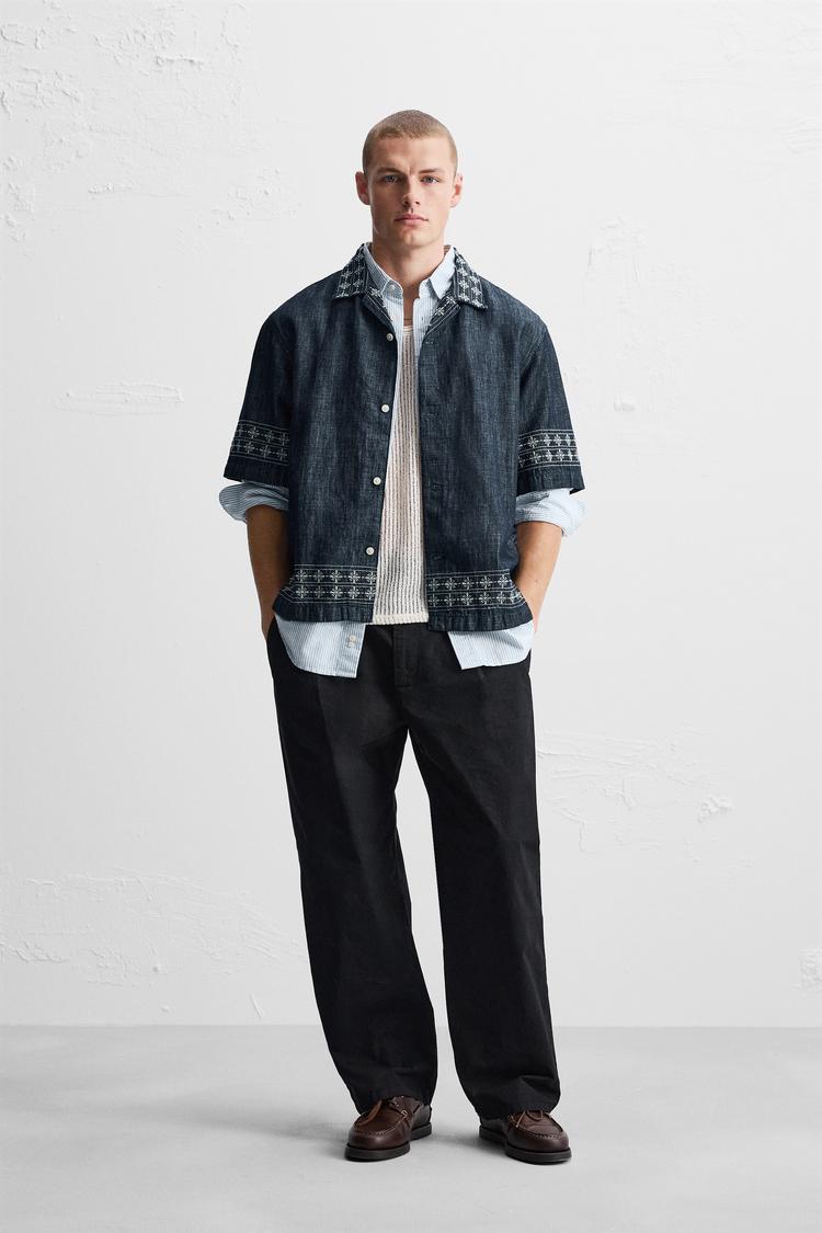 刺繍入りデニムシャツ - ブルー | ZARA Japan / 日本 