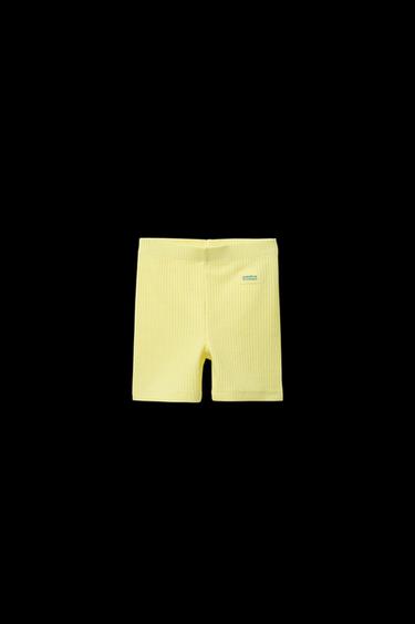 Zara LABEL DETAIL RIBBED BIKE SHORTS - Lemon yellow - Image 0