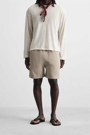 Zara 褪色慢跑短褲 - 米色