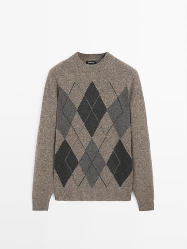 Pull à losanges en maille 100 % laine - Vison de Zara