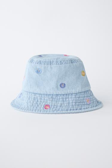 EMBROIDERED FLORAL DENIM BUCKET HAT - Blue by Zara - Image 3