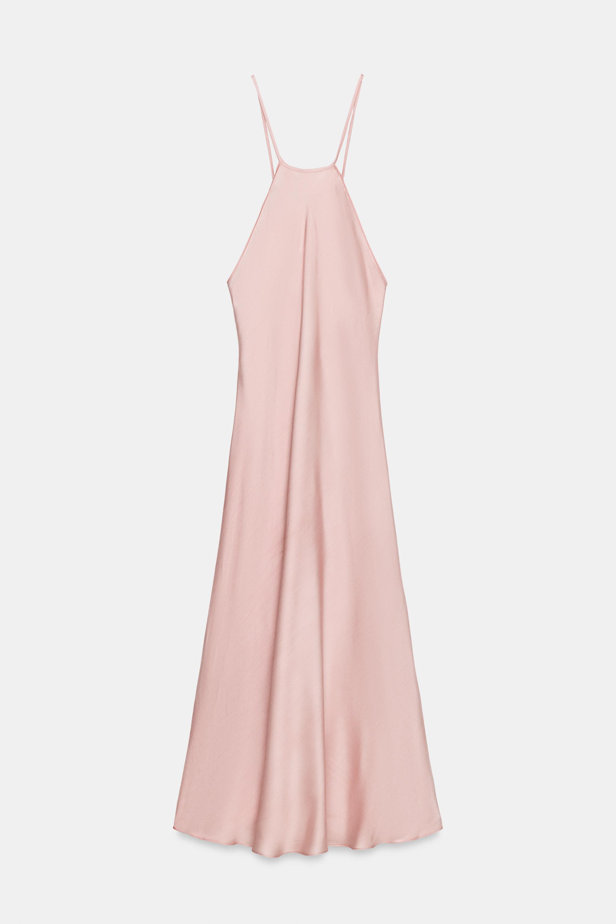 ZW COLLECTION SATIN EFFECT HALTER DRESS - Pink | ZARA United States ZW COLLECTION SATIN EFFECT HALTER DRESS - Pink | ZARA United States