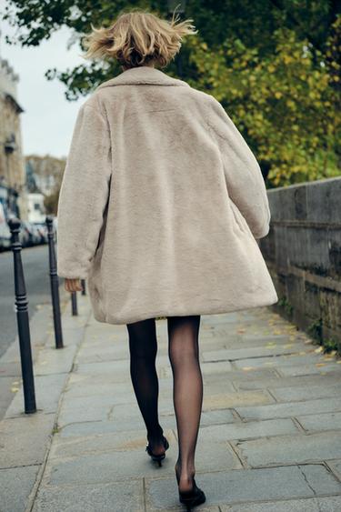 Zara FAUX FUR COAT - Gray