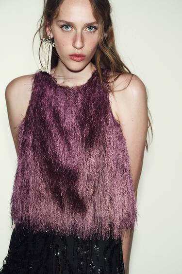 BALLOON TOP WITH FRINGING - Mauve by Zara