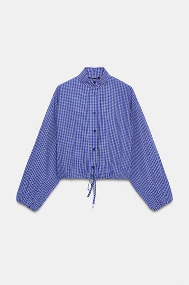 CHEMISE À CARREAUX ET MANCHES BOUFFANTES - Bleu roi de Zara - Image 6
